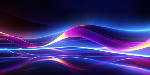 Poster - Abstract background with colorful glowing neon moving high speed line and wave and bokeh lights horizontal to vertical. Data transfer concept, reflect on the floor.