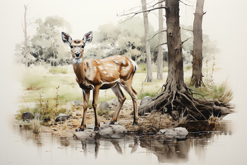 Wall Mural - Watercolor deer background picture, picture used for decoration.