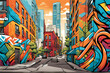City graffiti illustration is a street filled with lots of images