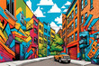 City graffiti illustration is a street filled with lots of images