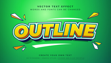 Fototapete - Vector 3D fun yellow orange text effect. Outlined bold graphic style on abstract green background