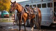 Equestrian Elegance. From Trailer to Trail, a Saddle Awaits. Generative AI