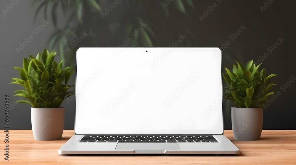laptop mockup blank white screen on a table Stock Photo | Adobe Stock