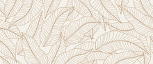 Botanical Leaf Line Art Wallpaper Background Vector. Luxurious Hand Drawn Foliage Design In A Minimalist Linear Outline Simple Boho Style. Design For Fabric, Print, Cover, Banner, Invitation