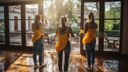 Teamwork in Transparency - Women Cleaners Bringing Brilliance to Windows. Generative AI