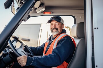 Wall Mural - Skilled middle aged tow truck driver ready for roadside assistance