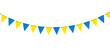 © Iryna - Blue and yellow flag garland. Triangle pennants chain. Party pennants, window or wall decoration decoration. Celebration flags for decor