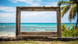© XaMaps - Inviting weathered wooden frame on a palm tree, beach and sea in the background.