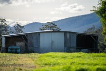 Farm Shed On A Livestock Farm. Old Hay Shed In Australia