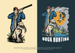 hunting with dog illustration vector