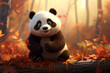 cute panda animal in autumn