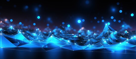 Poster - abstract blue digital data background with a network connection structure transferring data using te