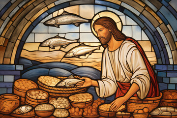 Wall Mural - Jesus multiplying loaves and fishes
