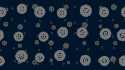 Poster - Gramophone record symbols float horizontally from left to right. Parallax fly effect. Floating symbols are located randomly. Seamless looped 4k animation on dark blue background