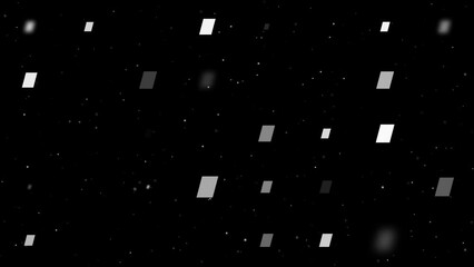 Poster - Template animation of evenly spaced parallelogram symbols of different sizes and opacity. Animation of transparency and size. Seamless looped 4k animation on black background with stars
