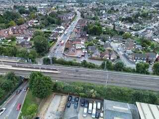 High Angle Footage of Luton City and Residential District, England UK. Great Britain's Aerial tour