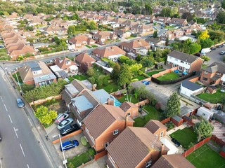 High Angle Footage of Luton City and Residential District, England UK. Great Britain's Aerial tour