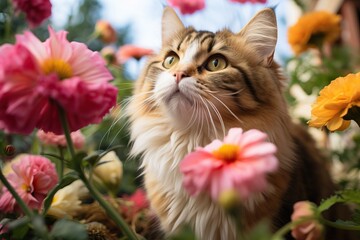 Sticker - beautiful fluffy cat in nature