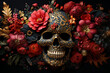 Generative AI picture day of the dead skull santa muerto pattern on a black background