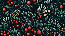 Red Berries - Christmas, Winter Style - Seamless Tile. Endless And Repeat Print.