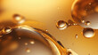 © Mosaic Media - Oil bubbles background with AI-generated golden liquid drops. Abstract transparent liquid fluid splash with bubbling patterns.