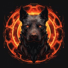 Sticker - Dog's head in a circle of fire