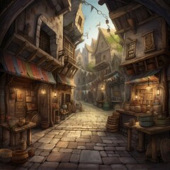 Wall Mural - Fairytale street of a medieval city