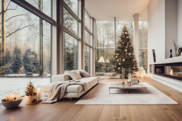 luxury and modern living room with christmas decoration