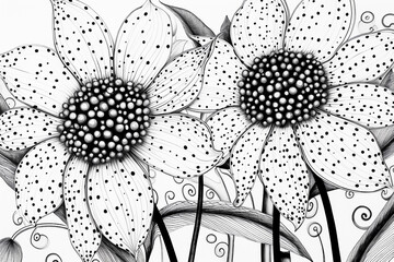 Wall Mural - Black and white illustration of daisies. Printable coloring sheet. Generative AI