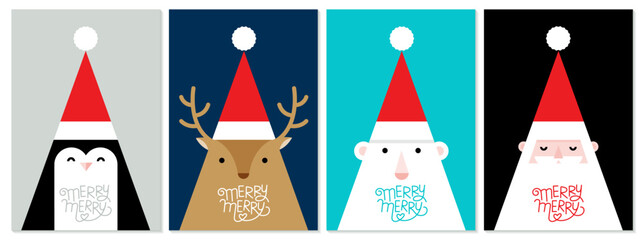 Poster - christmas card with cute christmas characters