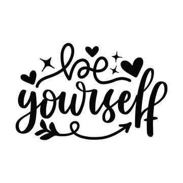 Love Yourself Short Phrase Handwritten Lettering. Positive Emotion, Mental Health, Motivation Concept.