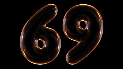 Poster - Animation of glowing number 69 in 3d rendering.