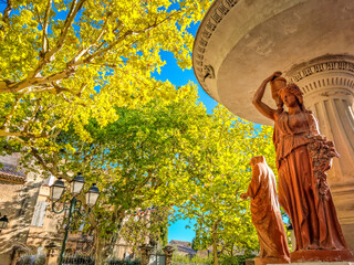 Canvas Print - The Four Seasons Fountain in the Joseph Laugier square, Maussane-les-Alpilles, South of France