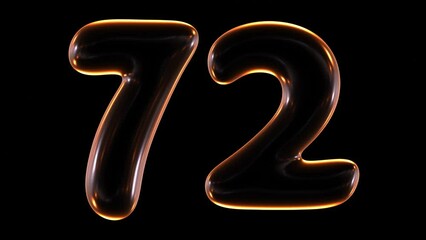 Poster - Animation of glowing number 72 in 3d rendering.