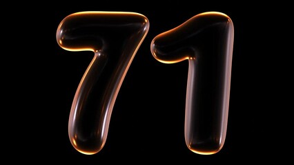 Poster - Animation of glowing number 71 in 3d rendering.