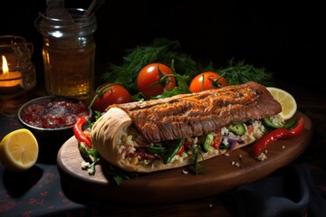Wall Mural - Balik ekmek fish in a bread traditional turkish fast food istanbul turkey