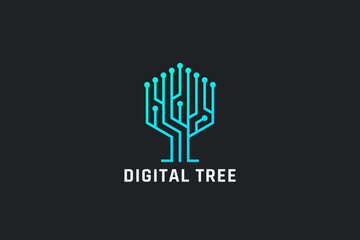 Poster - Digital Tree Logo Technology Geometric Energy Circuit Design Style Vector. Global Network Communication Logotype concept app icon.