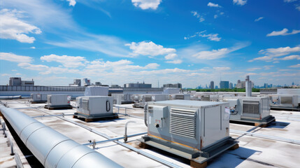 Air conditioning (HVAC) installed on the roof of industrial buildings.