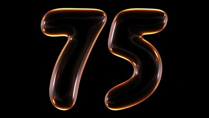 Poster - Animation of glowing number 75 in 3d rendering.