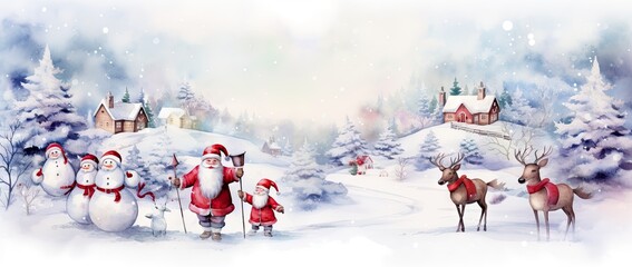Poster - christmas santa and snowmen in snow generative ai