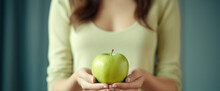Female Choose Apple For Diet. Good Healthy Food. Weight Lose, Balance, Control, Reduce Fat, Low Calories, Routines, Exercise. Rejection Symbol