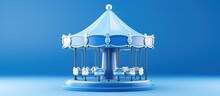 Minimalist Illustration Of A Blue Carousel Icon On A Blue Background At An Amusement Park For Children S Entertainment And Recreation