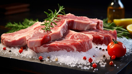 Wall Mural - Raw pork on the bone or rib sliced with salt spice