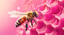  A Bee On A Pink Flower With Bubbles In The Background.  Generative Ai