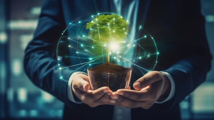 Poster - strategizing sustainable growth: businessman navigating financial plans for global success