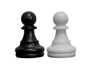 black and white pawns ,chess pieces on transparent background