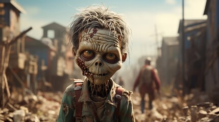 portrait of zombie kid desert in background generative ai