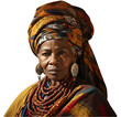 Portret starszej afrykańskiej kobiety w stroju narodowym, przeźroczyste tło, png.
