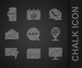 Poster - Set Speech bubble chat, Website and envelope, Envelope, Location mail e-mail, Telephone with speech and Chat messages notification icon. Vector