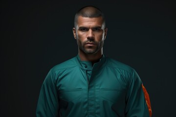 Poster - A picture of a man with a bald head wearing a green jacket. This image can be used to represent a variety of concepts and themes.
